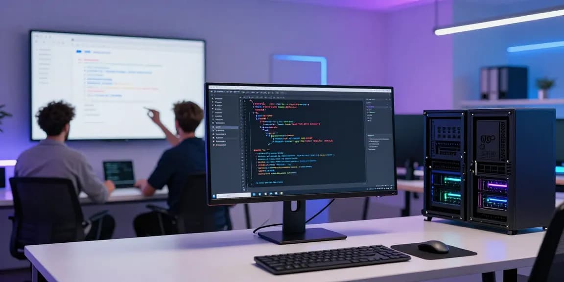go8 software development tools in a modern workspace showcasing advanced programming and cloud technologies.