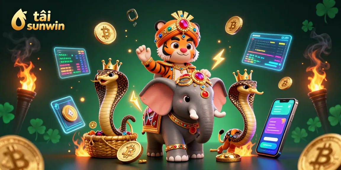 Play and win with tải sunwin in an exciting 3D casino adventure featuring a royal tiger and crypto elements.