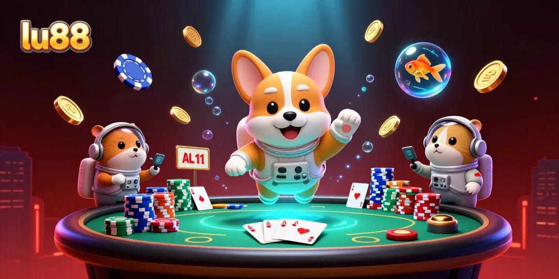 Experience thrilling gaming action with lu88 in a dynamic cosmic casino scene.
