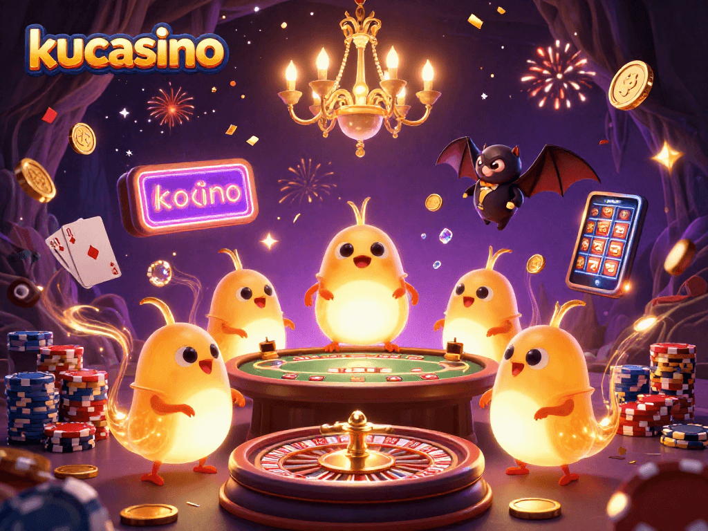 Experience the vibrant atmosphere of kucasino with animated glowworms lighting a dynamic casino scene filled with excitement.