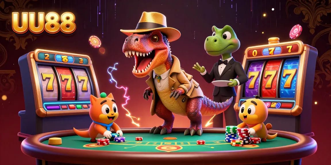UU88 velociraptor at a blackjack table, blending in while winning chips and secrets