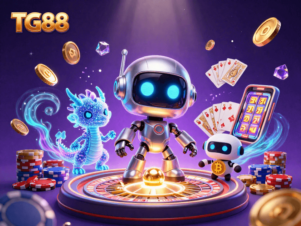 Experience the excitement of TG88 casino with neon characters and vibrant gaming elements