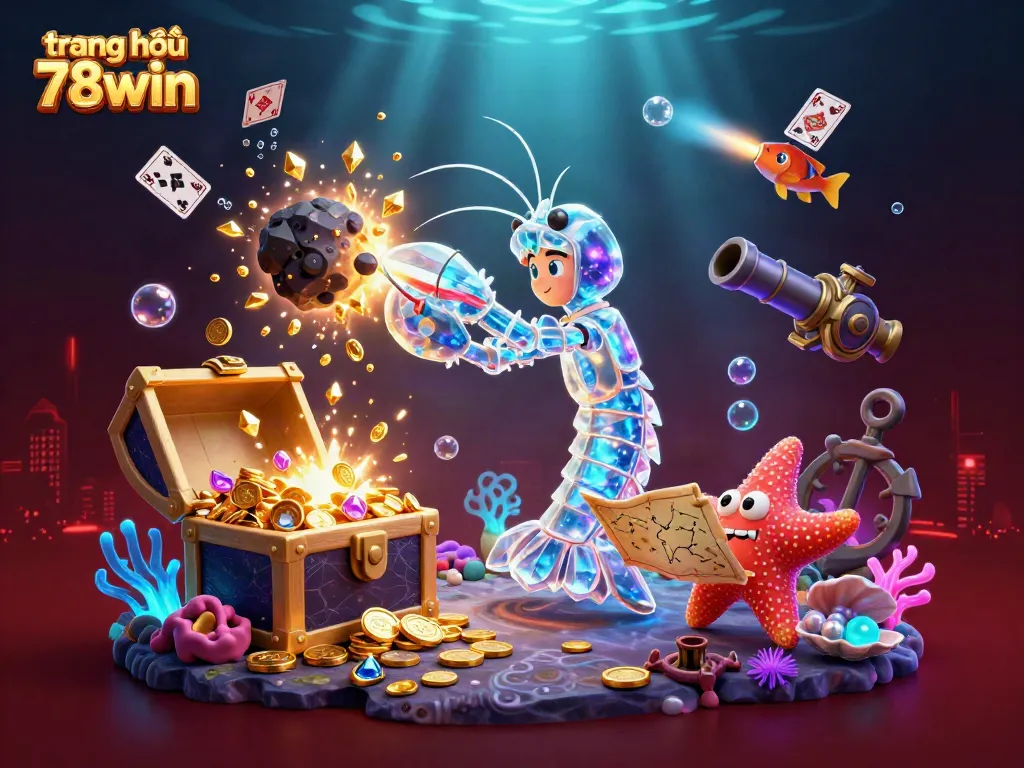 Engage with high-stakes excitement at trang chủ 78win featuring a vibrant 3D comic scene of galactic characters amidst exploding treasures.