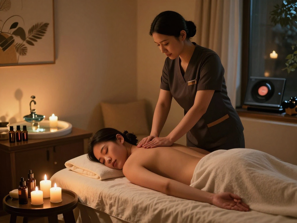 Premium 출장마사지 experience with a therapist providing a relaxing Swedish massage in a tranquil home setting.