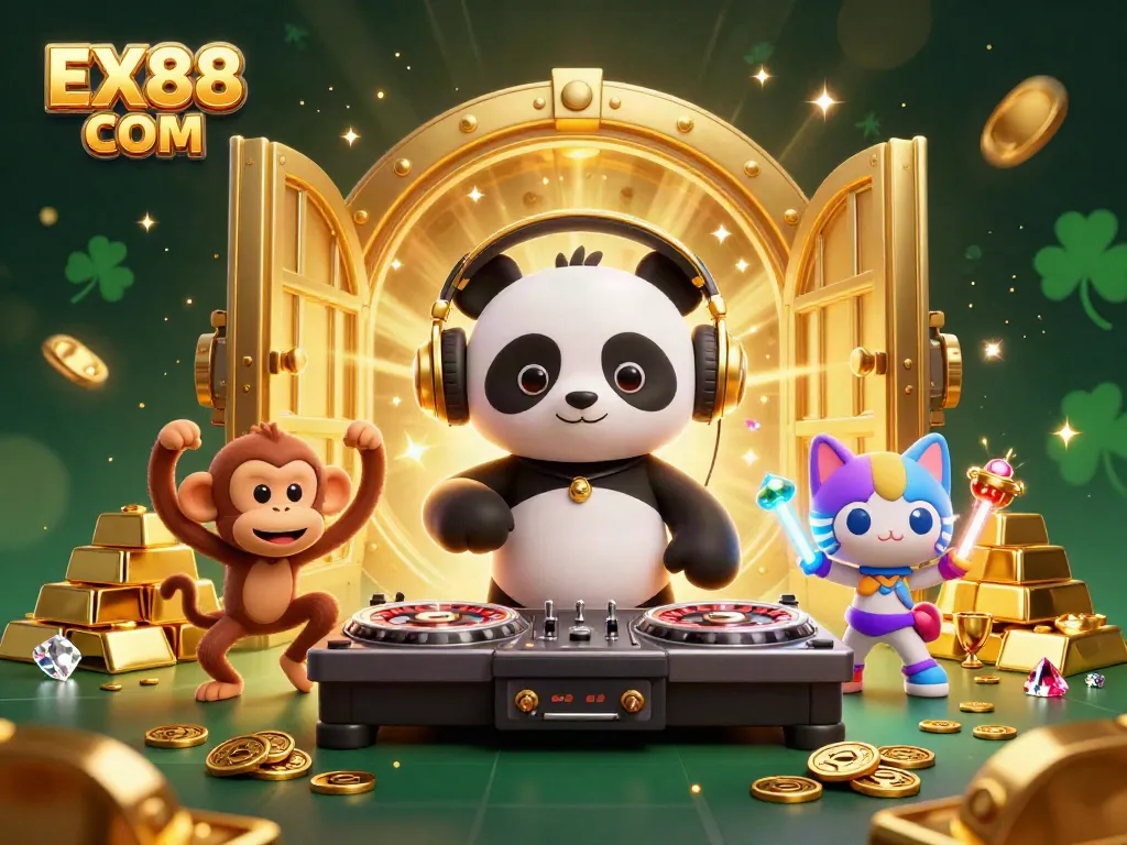 Experience vibrant fun at EX88 COM with a DJ panda, breakdancing monkey, and rave kitten.