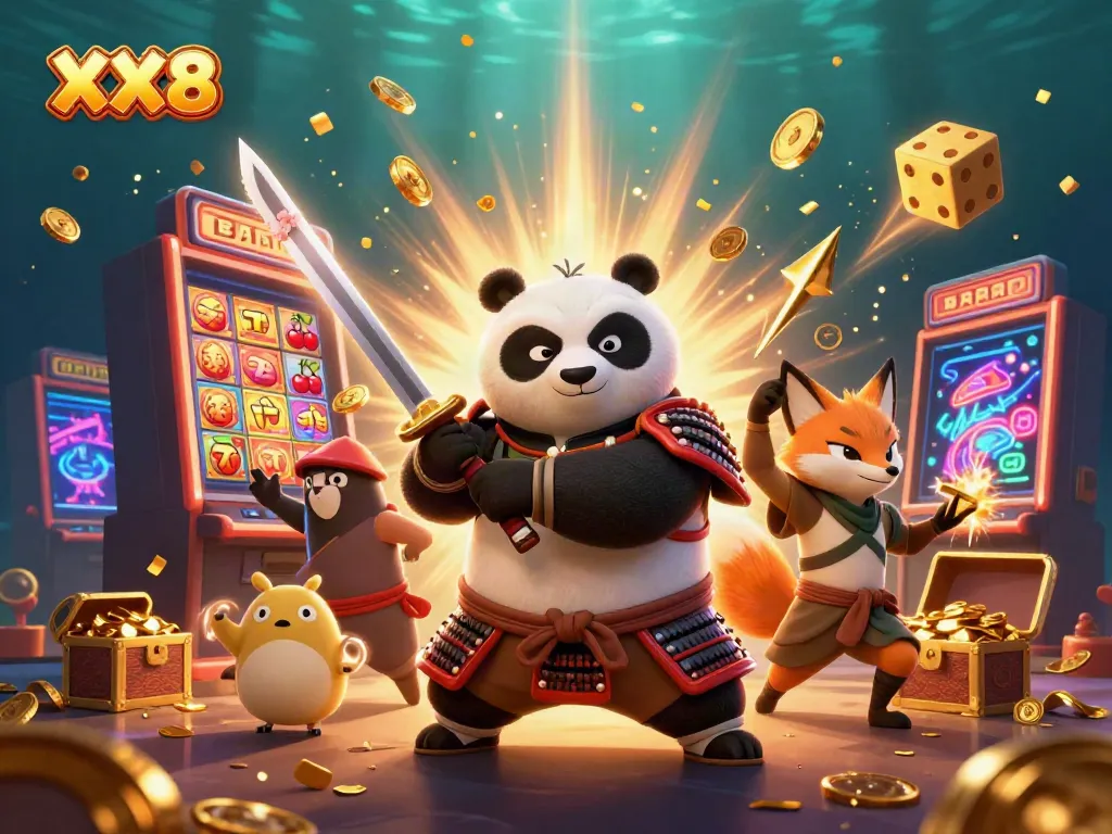 Experience the excitement of XX8 with a vibrant casino-themed illustration featuring dynamic characters and game elements.