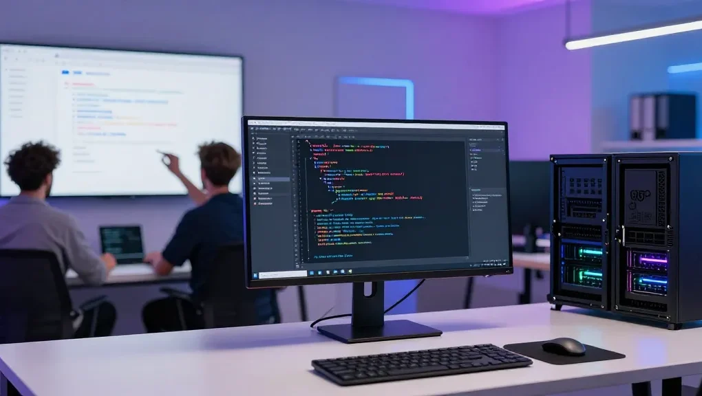 go8 software development tools in a modern workspace showcasing advanced programming and cloud technologies.