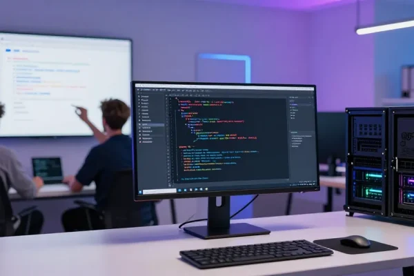 go8 software development tools in a modern workspace showcasing advanced programming and cloud technologies.