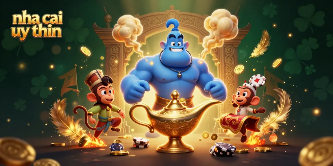 Unleash winning strategies with nha cai uy tin in an exciting casino scene featuring a genie's magical power.