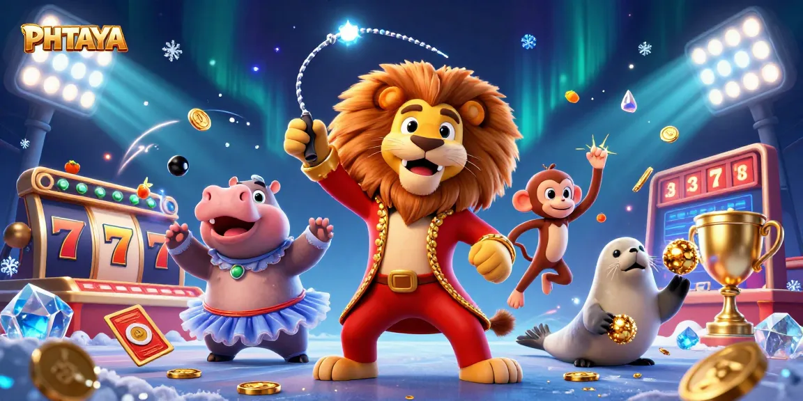 PHTAYA features a lively circus-themed online casino scene with characters engaging in exciting gameplay.
