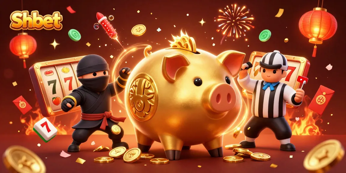 Join the excitement at Shbet with dynamic characters and casino elements in a vibrant 3D illustration.