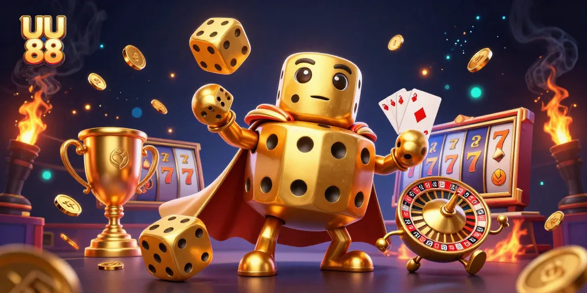 Spin to win at UU 88 with vibrant golden dice and animated slot elements illustrating excitement.