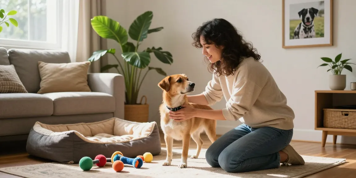 The 3-3-3 rule for rescue dogs illustrated with an owner comforting their new pet in a warm home setting.