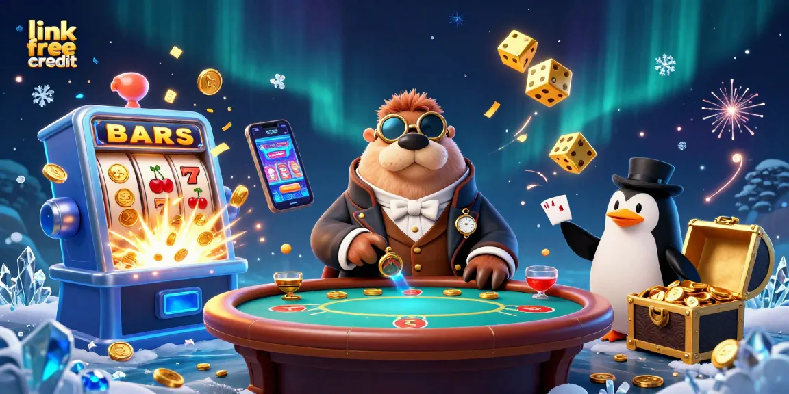 Engage with link free credit bonuses in a vibrant underwater poker scene with a walrus, penguin dealer, and pufferfish player.