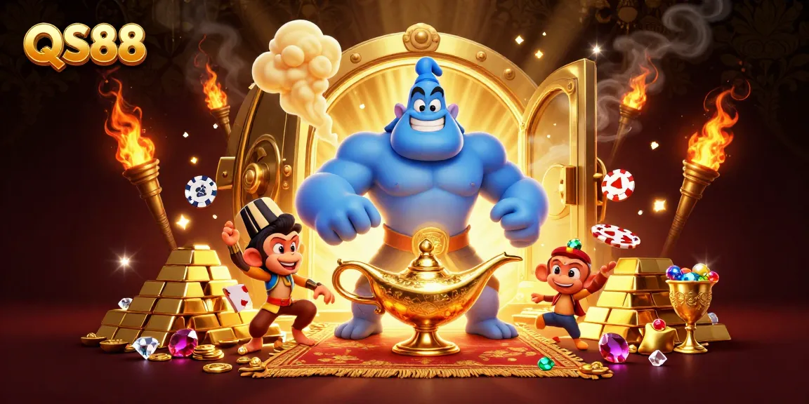 Experience thrilling wins and vibrant gaming with QS88 in this dazzling casino illustration.