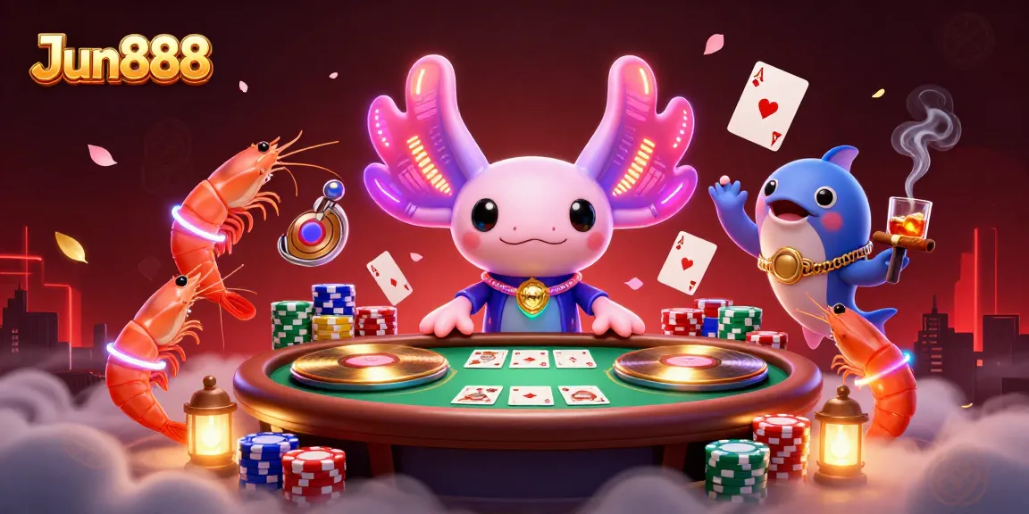Experience thrilling gameplay at Jun888 with vibrant neon elements and dynamic poker scenes.