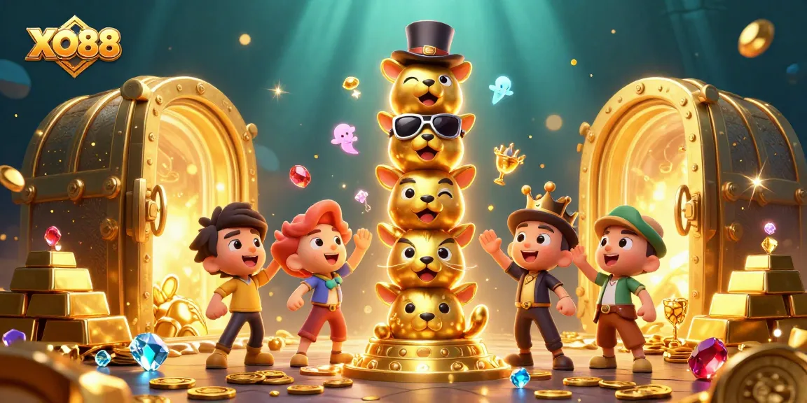 Experience excitement with XO88's treasure-filled 3D casino illustration showcasing animated elements.