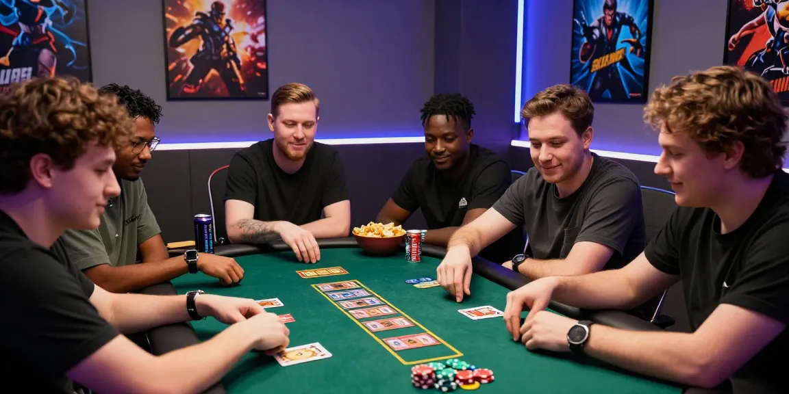 Permainan GEGESLOT yang seru di ruangan gaming modern dengan teman-teman yang bersenang-senang.