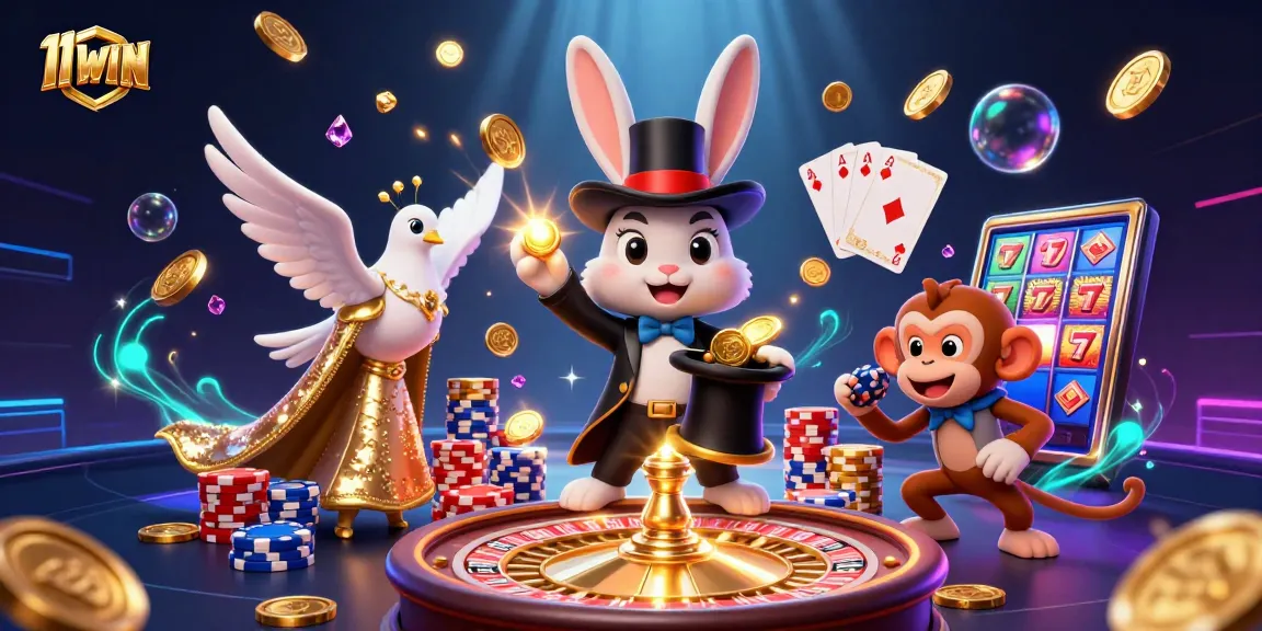 Experience 11WIN magic with our vibrant 3D casino illustration filled with excitement.