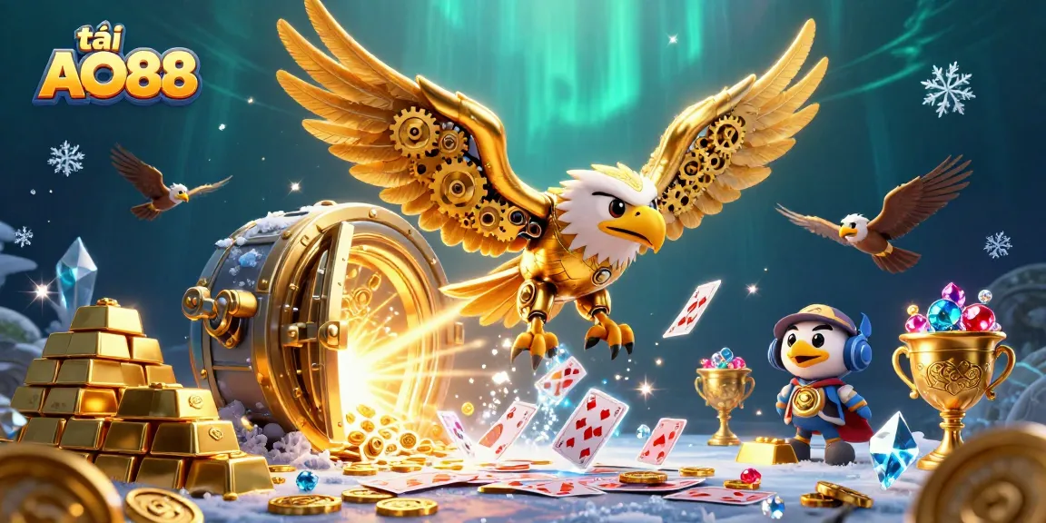 Experience the thrill as you tải AO88 with the exhilarating adventure of a golden eagle amidst vibrant casino treasures.