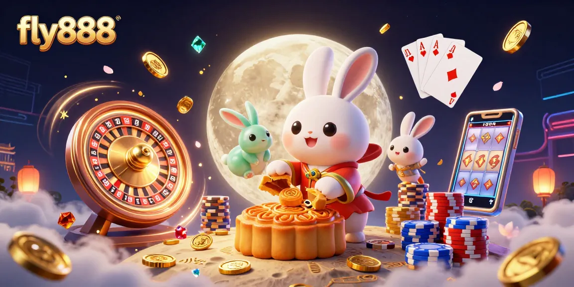Experience thrilling moments with fly888 at this vibrant moon-themed casino illustration, showcasing poker excitement.