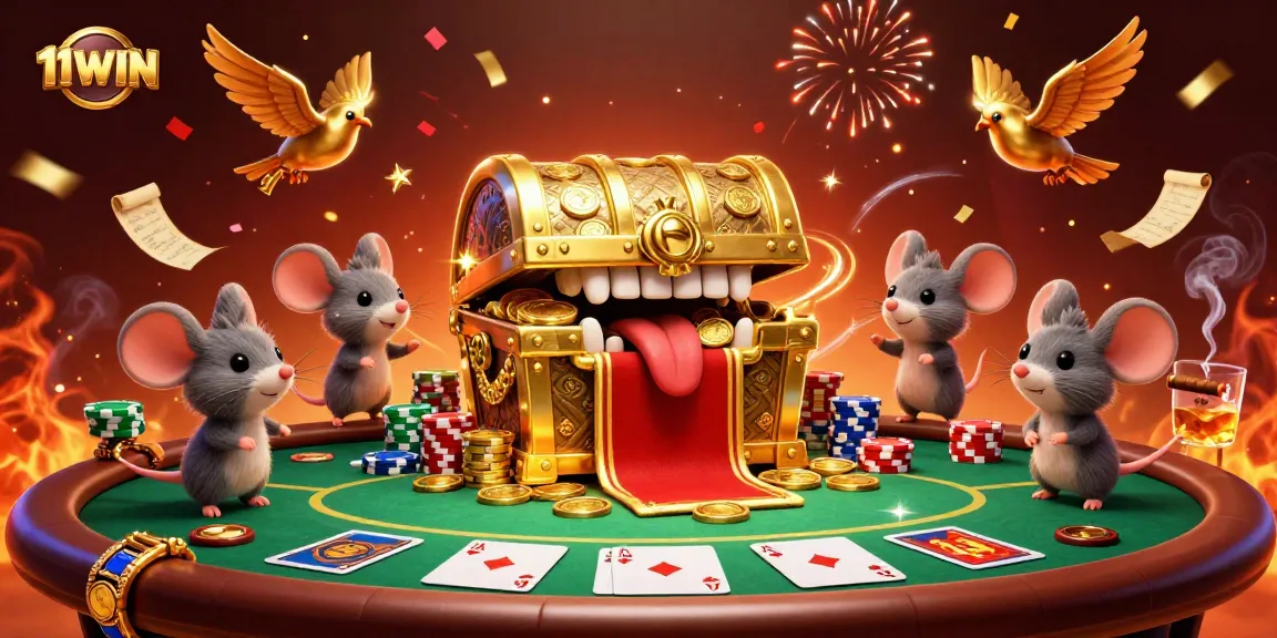 11WIN showcases a thrilling poker scene filled with excitement, treasure, and winning potential.