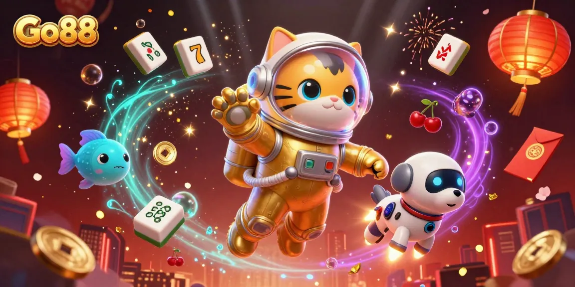 Engage with Go 88's vibrant 3D space illustration, showcasing casino excitement amidst cosmic adventure.