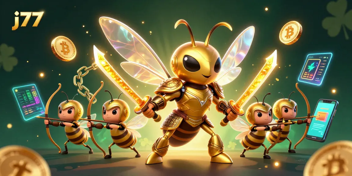 Engage with j77's thrilling gaming adventure featuring samurai hornets and vibrant casino elements.