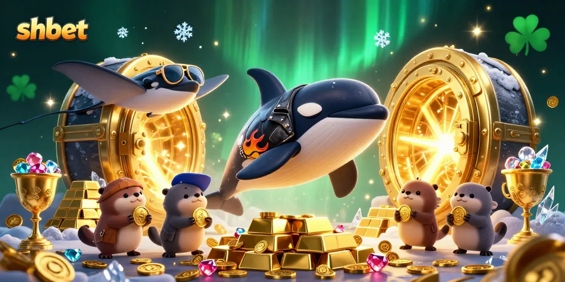 Join the action at SHBET with a playful scene featuring whales, stingrays, and otters celebrating winnings.