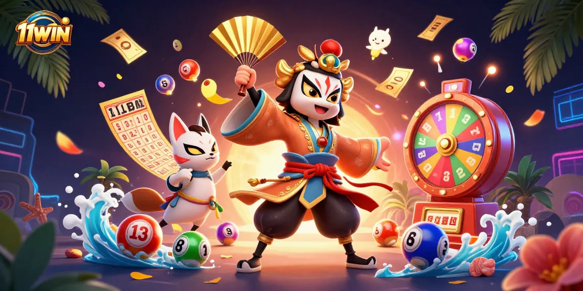 Join the excitement of 11WIN with a captivating lottery scene featuring dynamic elements.