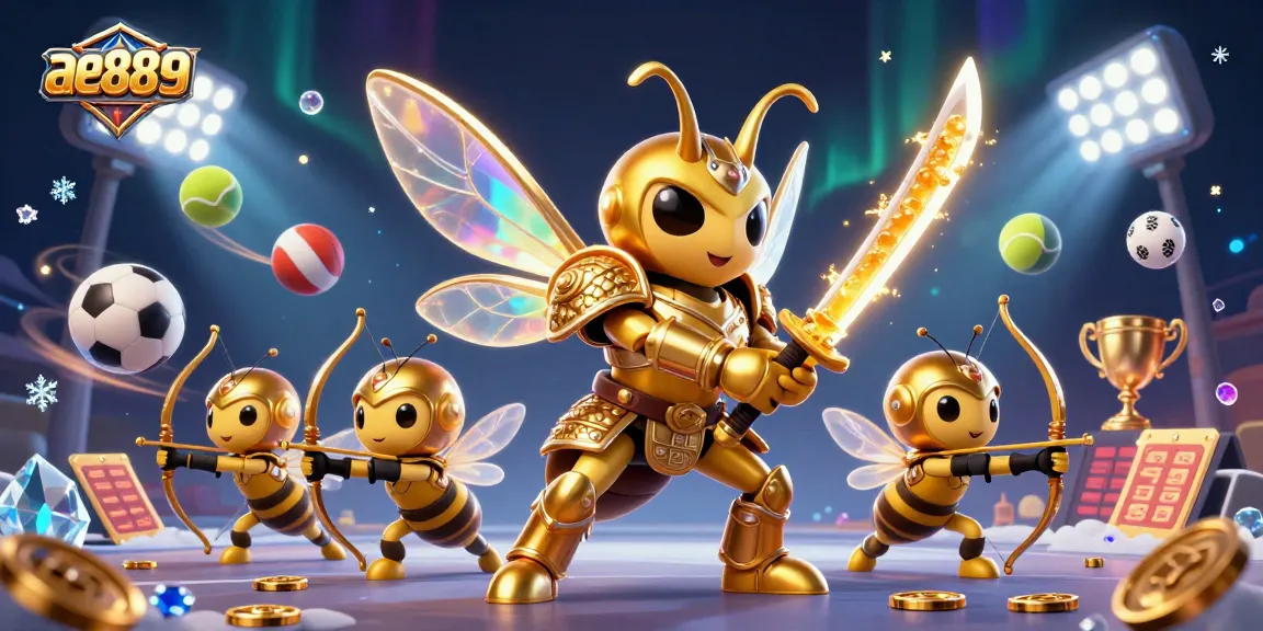 Experience high-energy betting excitement with ae889, illustrated with dynamic 3D characters and casino elements.